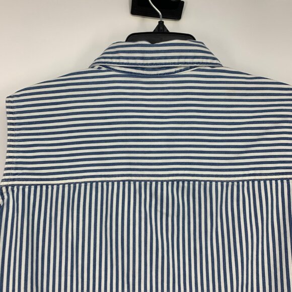 Levis Top Rumi Blue Stripe Cropped Sleeveless Button Down Tie Front - Picture 8 of 9